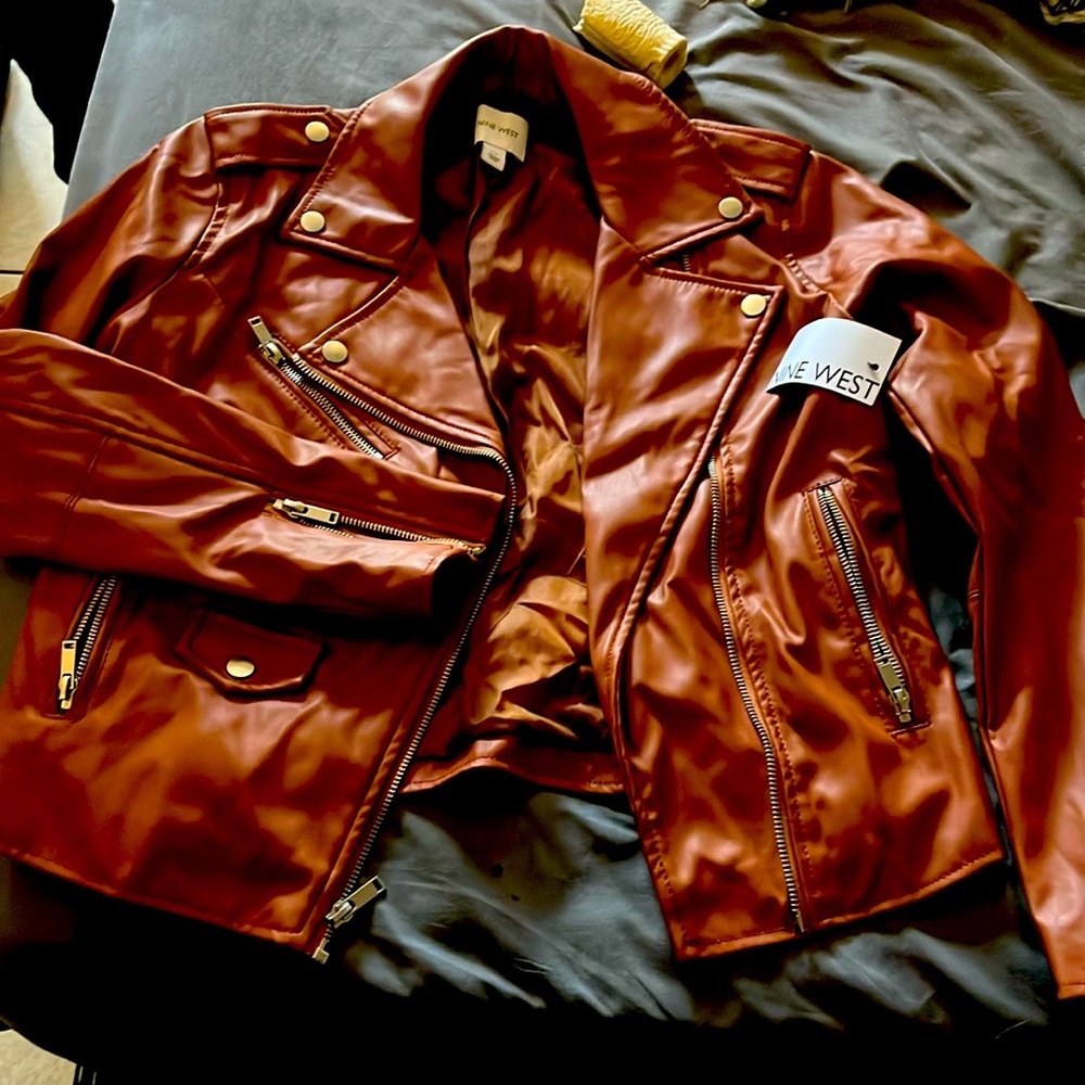 Nine West xs tan leather jacket